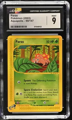 CGC MINT 9 Pokemon Paras 99/147 2003 Aquapolis - Image 1