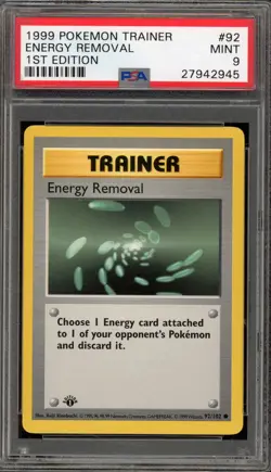Pokemon Energy Removal Base Set Shadowless 1st Edition #92 PSA 9 Mint - Image 1