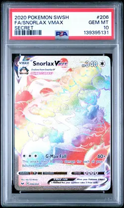 2020 POKEMON SWORD & SHIELD SECRET #206 FULL ART/SNORLAX VMAX PSA 10 - Image 1