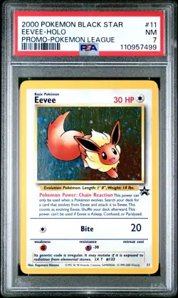 2000 POKEMON PROMO BLACK STAR POKEMON LEAGUE #11 EEVEE-HOLO PSA 7 - Image 1