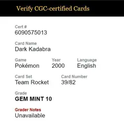 Dark Kadabra Team Rocket 39/82 CGC 10 GEM MINT Pokemon 2000 WOTC - Image 5