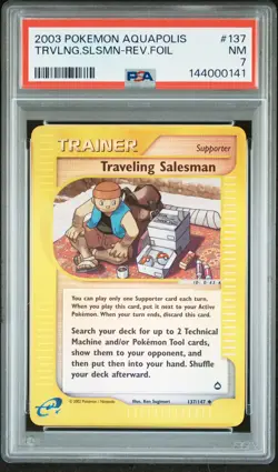 2003 POKEMON AQUAPOLIS #137 TRAVELING SALESMAN-REVERSE FOIL PSA 7 - Image 1