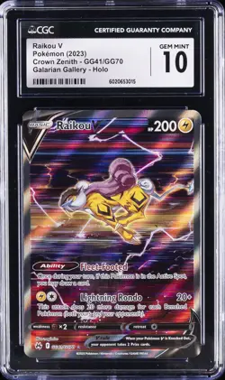2023 POKEMON CROWN ZENITH GALARIAN GALLERY #GG41/GG70 RAIKOU V CGC 10 GEM MINT - Image 1