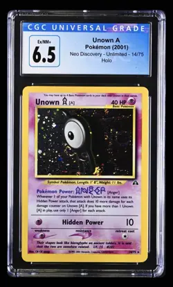 Vintage Pokemon 2001 Neo Discovery Unlimited 14/75 Unown A Holo CGC SWIRL 💫 NM+ - Image 1