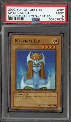 Yu-Gi-Oh! Mystical Elf Legend of Blue Eyes 1st Edition Super Rare LOB-062 PSA 9 - Image 1