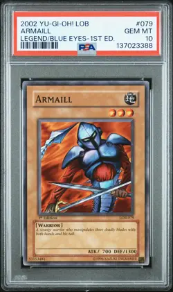 2002 YU-GI-OH! LOB-LEGEND OF BLUE EYES WHITE DRAGON 1ST ED #079 ARMAILL PSA 10 - Image 1