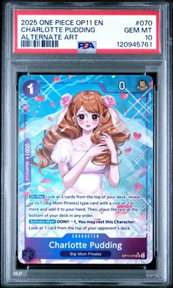 2025 ONE PIECE OP11-A FIST OF DIVINE SPEED #070 CHARLOTTE PUDDING ALT ART PSA 10 - Image 1