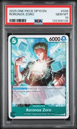 2025 One Piece OP 10 EN Roronoa Zoro #038 PSA 10 GEM MINT - Image 1