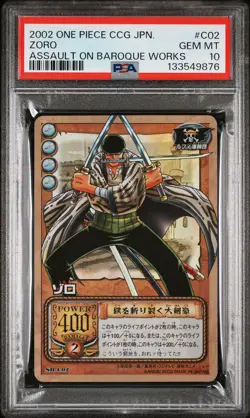 2002 BANDAI ONE PIECE CCG JPN ASSAULT ON BAROQUE WORKS #C02 ZORO PSA 10 - Image 1