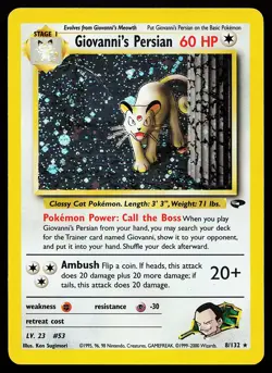 Giovanni's Persian 8/132 Holo Rare Gym Challenge Pokemon Card creased - Image 1
