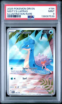 2025 POKEMON DRI EN-DESTINED RIVALS ILLUSTRATION RARE #194 MISTY'S LAPRAS PSA 9 - Image 1