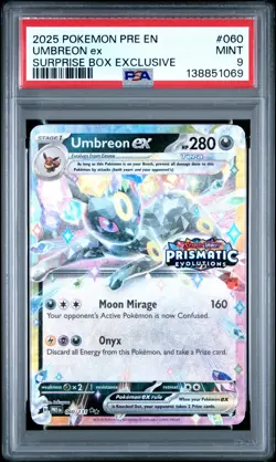2025 POKEMON PRE EN-PRISMATIC EVOLUTIONS SURPRISE BOX EXCLUSIVE UMBREON EX PSA 9 - Image 1