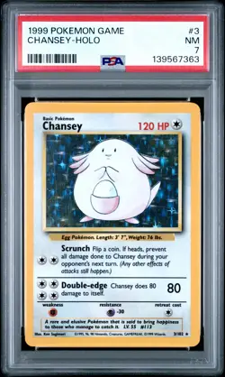 1999 POKEMON BASE SET UNLIMITED #3 CHANSEY-HOLO PSA 7 - Image 1