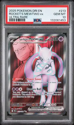 2025 Pokemon Destined Rivals DRI En Rocket's Mewtwo Ex Ultra Rare #213 PSA 10 - Image 1
