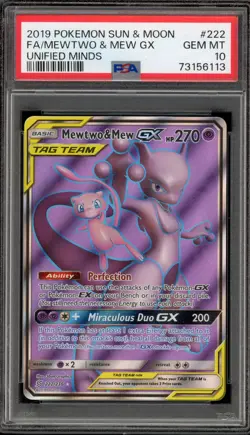 Pokemon Mewtwo & Mew GX Unified Minds Full Art #222 PSA 10 Gem Mint - Image 1