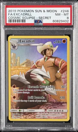 2019 POKEMON SUN & MOON COSMIC ECLIPSE SECRET #246 FULL ART/EXCADRILL PSA 8 - Image 1