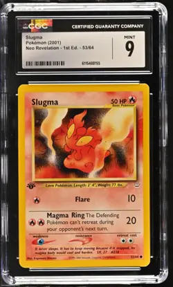 CGC MINT 9 Pokemon Slugma 53/64 2001 Neo Revelation 1st Edition - Image 1