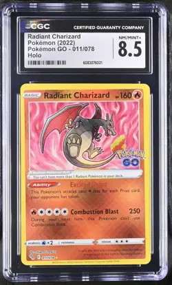 Radiant Charizard 011/078 Holo Pokemon Go Pokemon CGC 8.5 Nm/mint+ *021 - Image 1