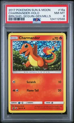 2017 POKEMON SUN & MOON BURNING SHADOWS #18A CHARMANDER-HOLO PSA 8 - Image 1