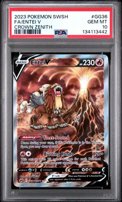 2023 POKEMON SWORD & SHIELD CROWN ZENITH #GG36 FULL ART/ENTEI V PSA 10 - Image 1