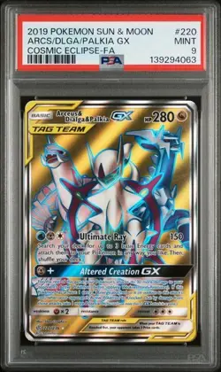 Pokemon Arceus Dialga Palkia GX 2019 S&M Cosmic Eclipse #220 PSA 9 - Image 1