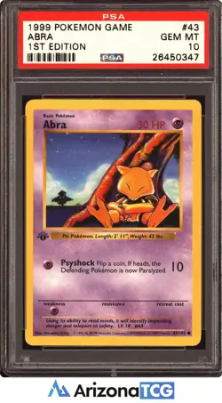 Pokemon 1999 Abra 43/102 1st Edition Base Set GEM MINT PSA 10 - Image 1