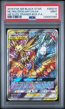 2019 Pokemon SM Black Star Moltres Zapados & Articuno GX ETB #SM210 PSA 9 Mint - Image 1