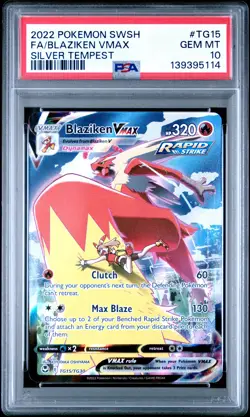 2022 POKEMON SWORD & SHIELD SILVER TEMPEST #TG15 FULL ART/BLAZIKEN VMAX PSA 10 - Image 1