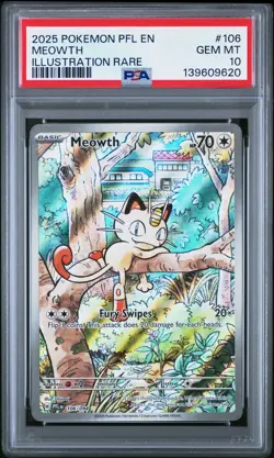 2025 POKEMON PFL EN-PHANTASMAL FLAMES ILLUSTRATION RARE #106 MEOWTH PSA 10 - Image 1