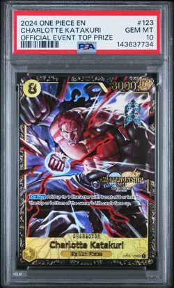 2024 ONE PIECE PROMOS OFFICIAL EVENT TOP PRIZE #123 CHARLOTTE KATAKURI PSA 10 - Image 1