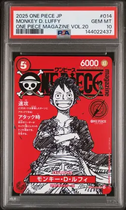 2025 ONE PIECE JPN PROMOS ONE PIECE MAGAZINE VOL.20 #014 MONKEY D. LUFFY PSA 10 - Image 1