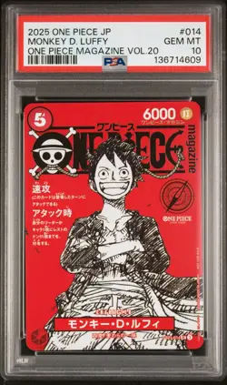 2025 ONE PIECE JPN PROMOS ONE PIECE MAGAZINE VOL.20 #014 MONKEY D. LUFFY PSA 10 - Image 1