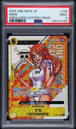 2025 ONE PIECE JPN PROMOS SERIALIZED LOTTERY PRIZE #106 NAMI 752/1200 PSA 9 - Image 1