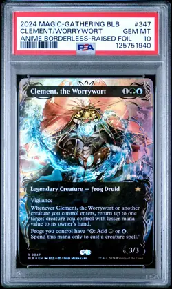 2024 MTG BLOOMBURROW ANIME BORDERLESS-RAISED FOIL CLEMENT, THE WORRYWORT PSA 10 - Image 1