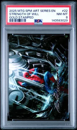 2025 MTG MARVEL'S SPIDER-MAN ART SER GOLD STAMPED #22 STRENGTH OF WILL PSA 8 - Image 1