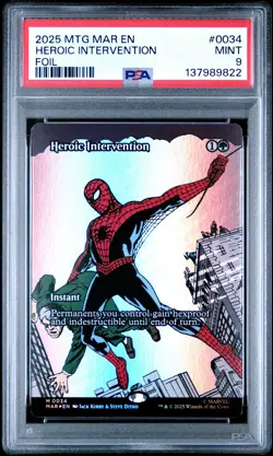 2025 MTG MARVEL'S SPIDER-MAN: SOURCE MAT FOIL #0034 HEROIC INTERVENTION PSA 9 - Image 1