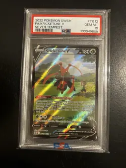PSA 10 GEM MINT Pokemon Kricketune V Full Art Holo TG12 Silver Tempest - Image 1