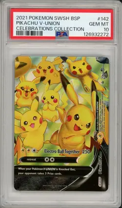 2021 Pokemon SWSH Black Star Promo Pikachu V-Union Celebrations #142 PSA 10 - Image 1