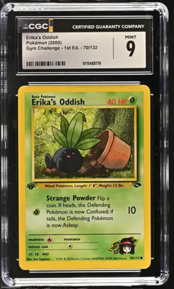 CGC MINT 9 Pokemon Erika's Oddish 70/132 2000 Gym Challenge 1st Edition - Image 1