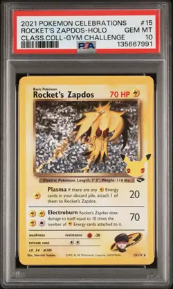 2021 Pokemon Celebrations Rockets Zapdos Holo #15 PSA 10 - Image 1