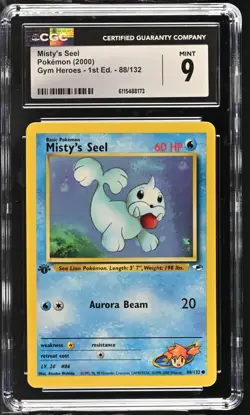 CGC MINT 9 Pokemon Misty's Seel 88/132 2000 Gym Heroes 1st Edition - Image 1