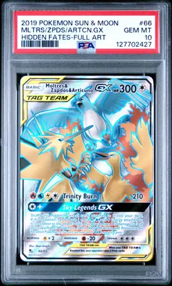 2019 POKEMON SUN & MOON HIDDEN FATES FA/MOLTRES & ZAPDOS & ARTICUNO GX PSA 10 - Image 1