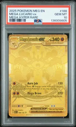 2025 POKEMON MEG EN-MEGA EVOLUTION MEGA HYPER RARE #188 MEGA LUCARIO EX PSA 10 - Image 1