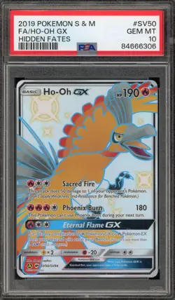 Pokemon Ho-Oh GX Hidden Fates Full Art #SV50 PSA 10 Gem Mint - Image 1