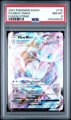 2021 POKEMON SWORD & SHIELD FUSION STRIKE #114 FULL ART/MEW VMAX PSA 8 - Image 1