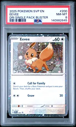 2025 POKEMON SVP DESTINED RIVALS SINGLE PACK BLISTER #200 EEVEE PSA 8 - Image 1