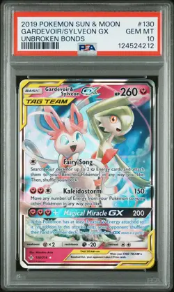 2019 POKEMON SUN & MOON UNBROKEN BONDS #130 GARDEVOIR & SYLVEON GX PSA 10 - Image 1