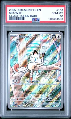 2025 POKEMON PFL EN-PHANTASMAL FLAMES ILLUSTRATION RARE #106 MEOWTH PSA 10 - Image 1