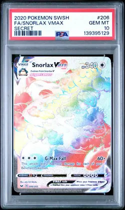 2020 POKEMON SWORD & SHIELD SECRET #206 FULL ART/SNORLAX VMAX PSA 10 - Image 1