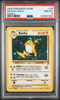 Pokemon Raichu Holo 2000 Base Set 2 #16 PSA 8 - Image 1